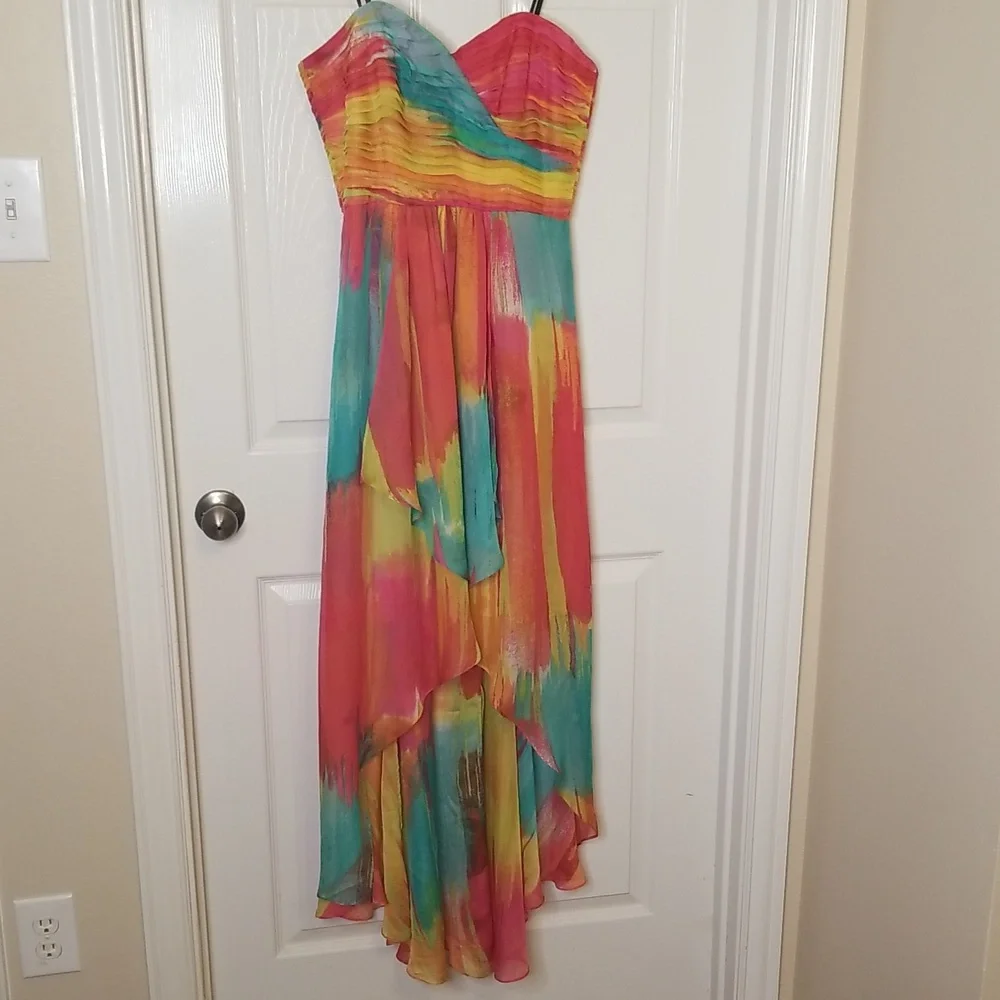Laundry By Shelli Segal Multi Color Chiffon Strapless High Low Maxi Dress - Picture 2 of 13